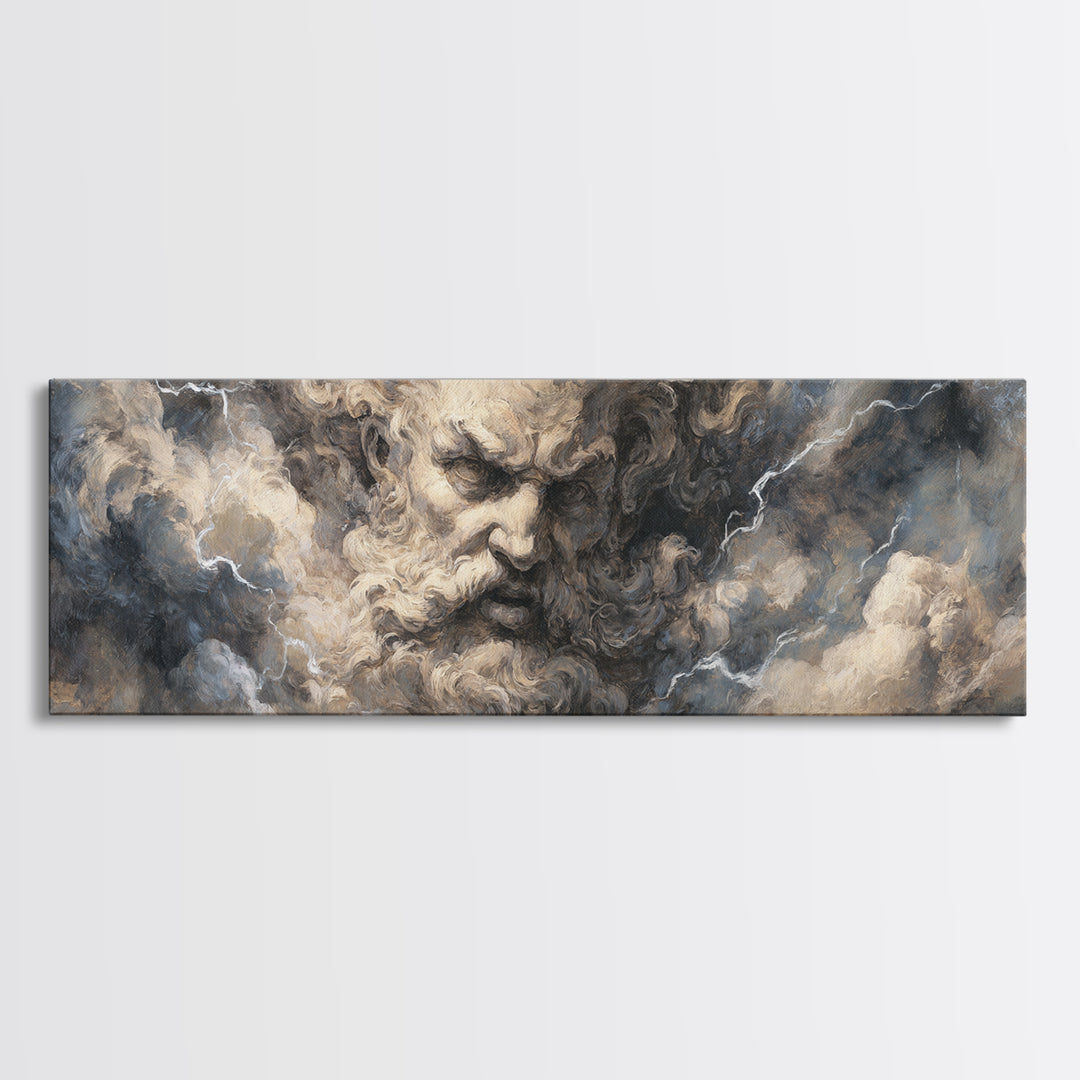 Storm God Face In Thunderclouds Wall Art, Mythological Canvas Print, Dramatic Baroque Decor, Dark Academia Fine Art Print