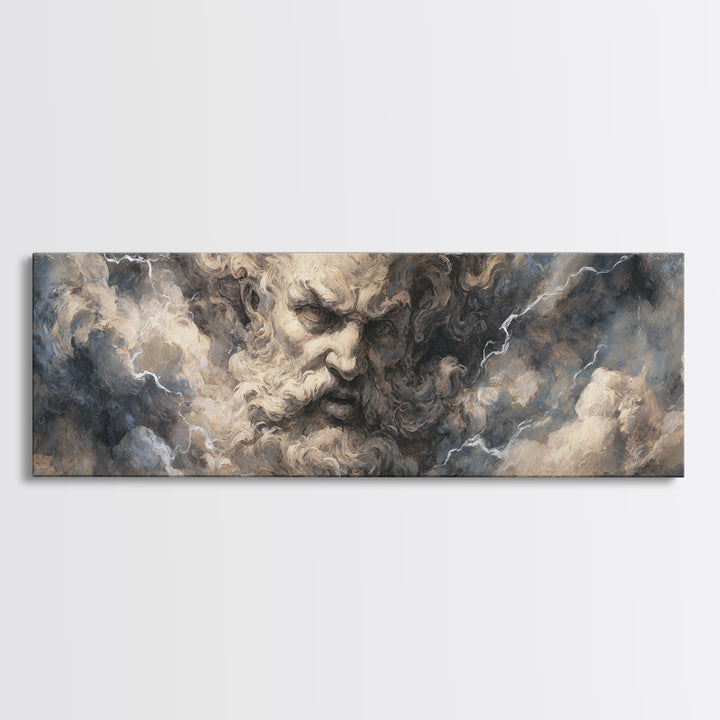 Storm God Face In Thunderclouds Wall Art, Mythological Canvas Print, Dramatic Baroque Decor, Dark Academia Fine Art Print