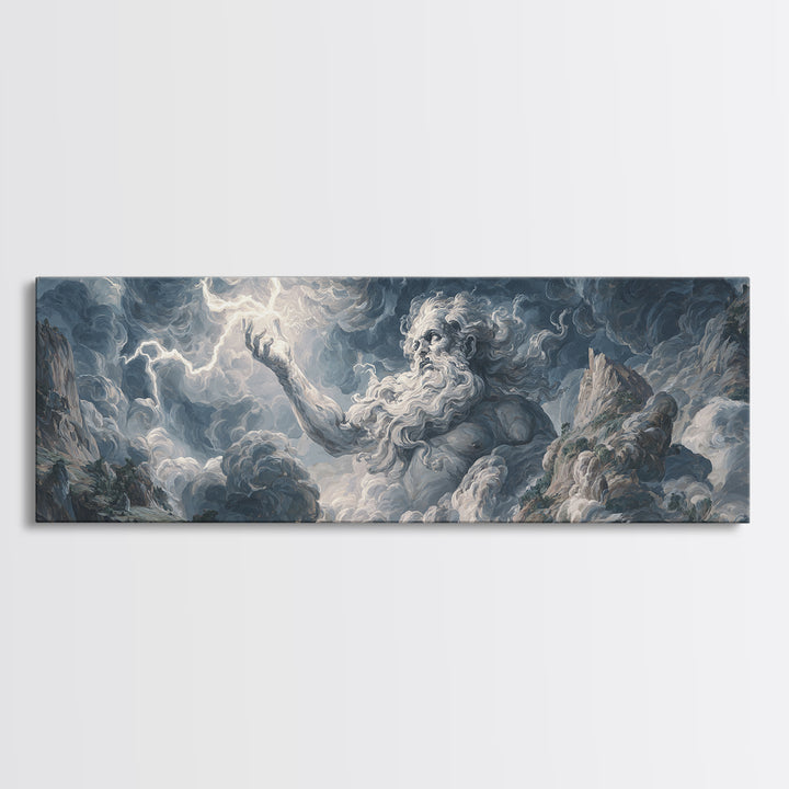 Mythic Storm God In Mountain Clouds Wall Art, Baroque Fantasy Landscape, Lightning Canvas Print, Dramatic Moody Decor, Large Art