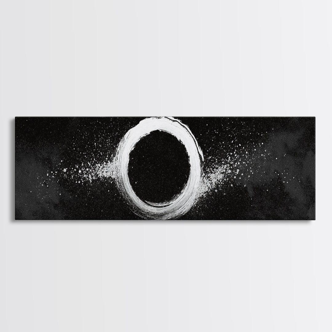 Black And White Eclipse Wall Art, Cosmic Abstract Canvas Print, Minimalist Moon Art, Space Decor, Modern Office Poster, Galaxy Decor