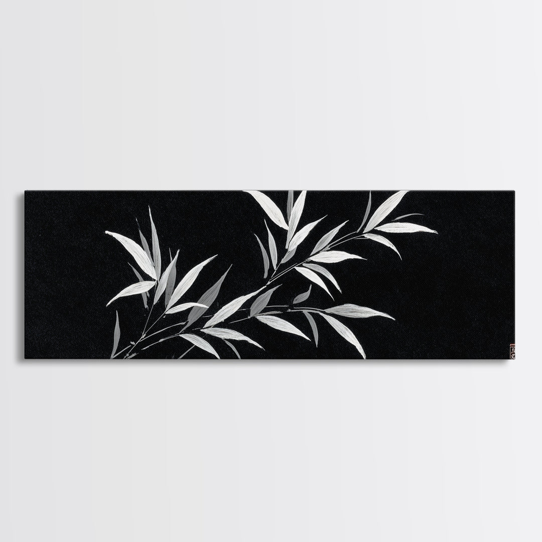 Black And White Bamboo Wall Art, Japanese Botanical Canvas Print, Minimalist Ink Painting, Zen Decor, Japandi Home Decor