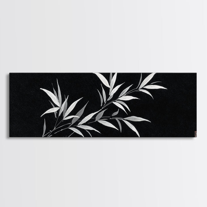 Black And White Bamboo Wall Art, Japanese Botanical Canvas Print, Minimalist Ink Painting, Zen Decor, Japandi Home Decor