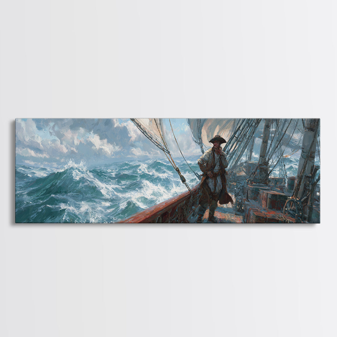 Stormy Tall Ship Captain At Sea Canvas Print, Nautical Wall Art, Ocean Seascape, Coastal Decor, Sailboat Painting Gift For Him