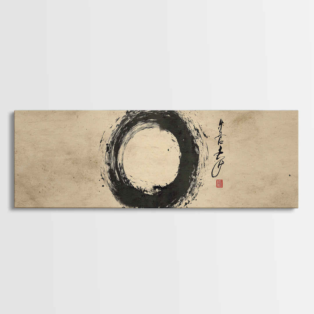 Zen Enso Ink Circle Canvas Print, Japanese Calligraphy Wall Art, Minimalist Black And White Decor, Meditation Room Art, Zen Gift
