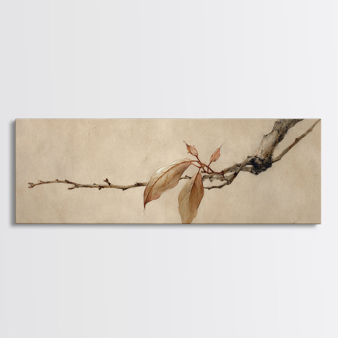 Sepia Autumn Branch Wall Art, Wabi Sabi Botanical Print, Japanese Inspired Decor, Neutral Nature Art, Framed Canvas Print
