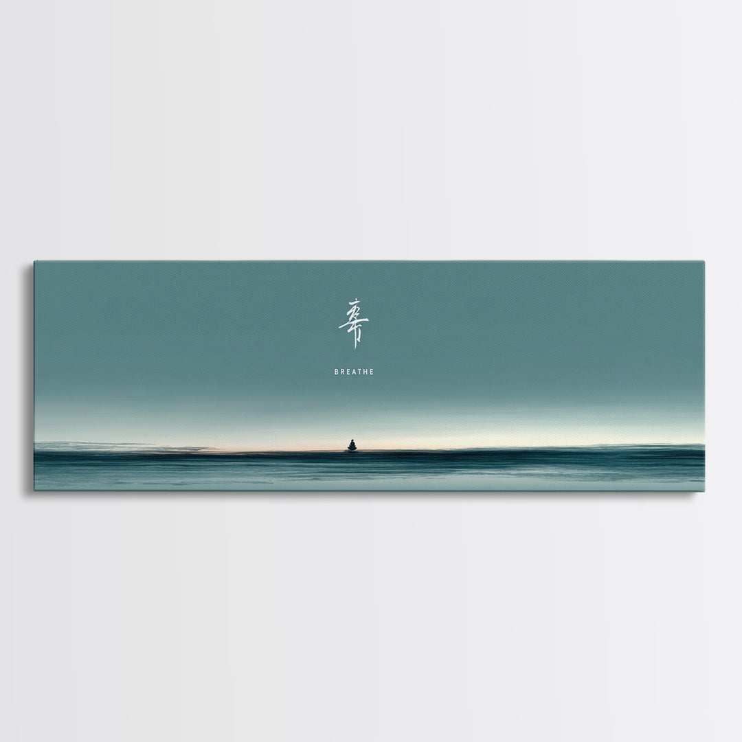 Minimal Teal Ocean Horizon With Tiny Sailboat Wall Art, Japandi Seascape Print, Calm Coastal Office Decor Gift For Home Decor