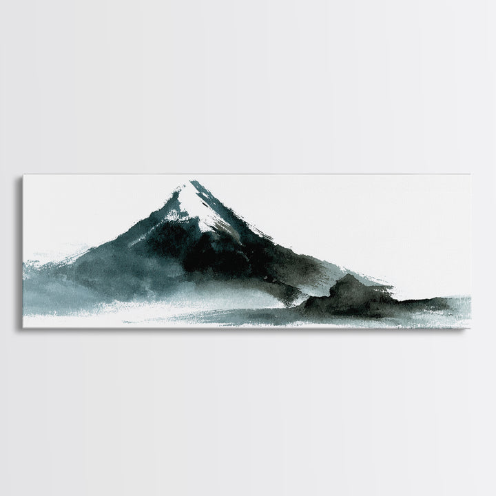 Minimalist Black Ink Mountain Landscape Wall Art, Japanese Canvas Print, Zen Decor, Neutral Office Decor, Mountain Art Print