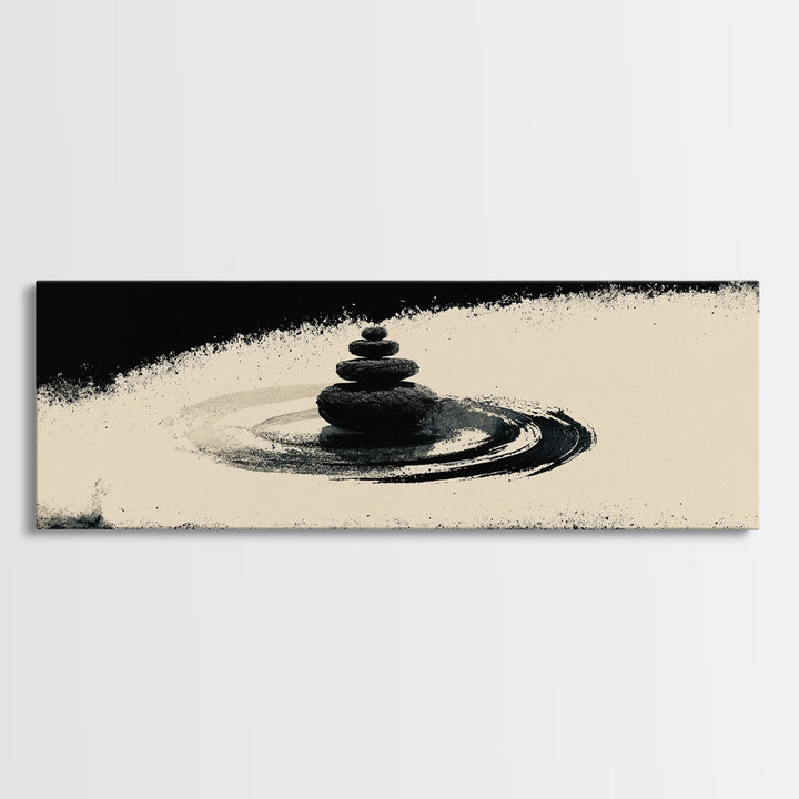 Minimal Zen Stone Stack In Black Ink Circle, Minimalist Wall Art, Japandi Wall Decor, Meditation Room Decor, Spa Home Decor