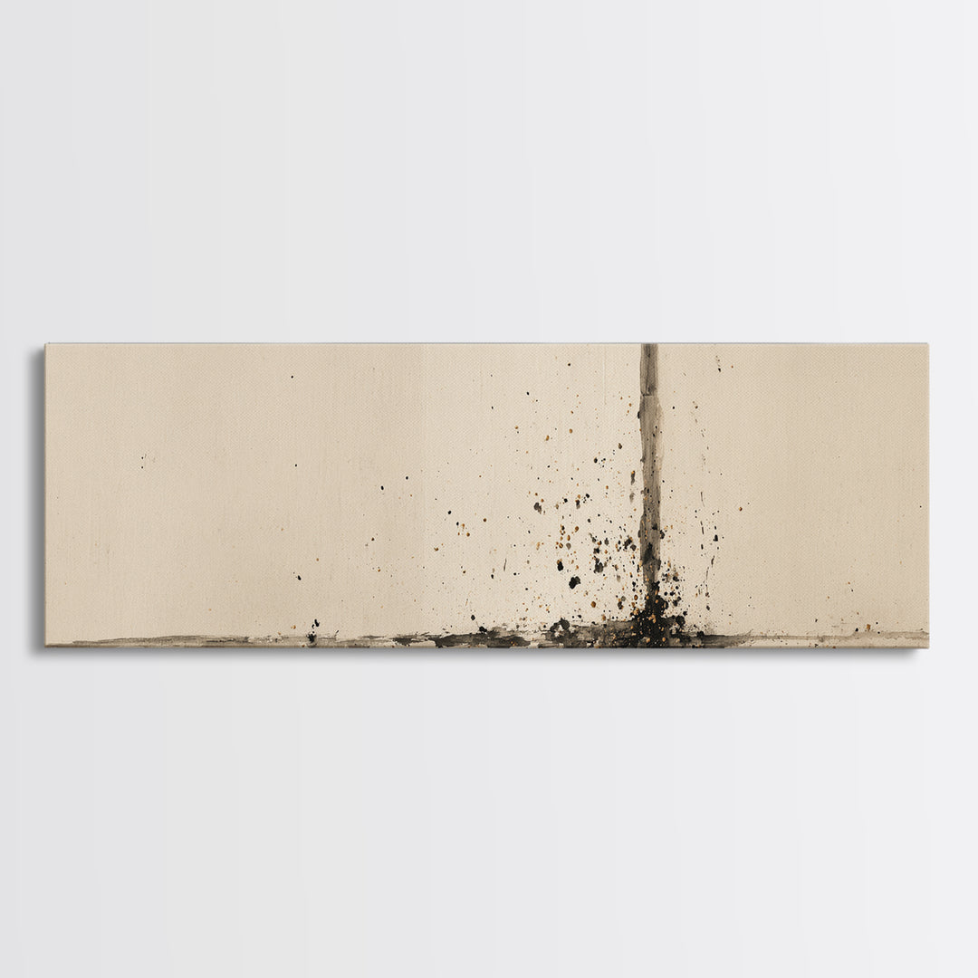 Minimal Ink Line Wall Art, Beige Abstract Canvas Print, Wabi Sabi Neutral Decor, Large Modern Minimalist Office Art Print