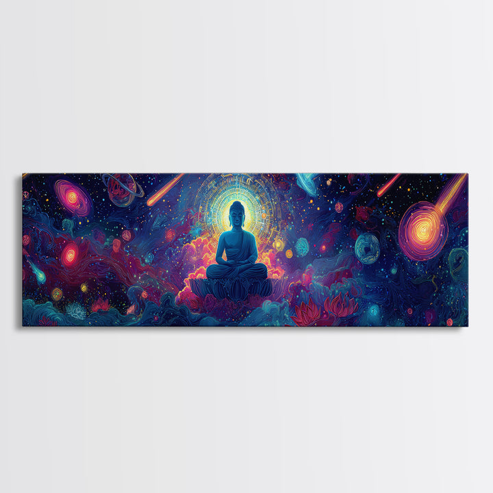 Cosmic Meditating Buddha In Galaxy Clouds Wall Art, Celestial Art, Psychedelic Space Decor, Spiritual Canvas Print, Zen Home Decor