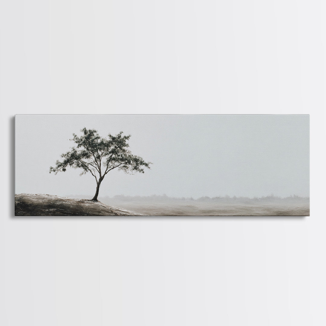 Lone Tree Misty Minimalist Wall Art, Black And White Landscape Print, Neutral Wall Decor, Japandi Office Art, Calming Decor