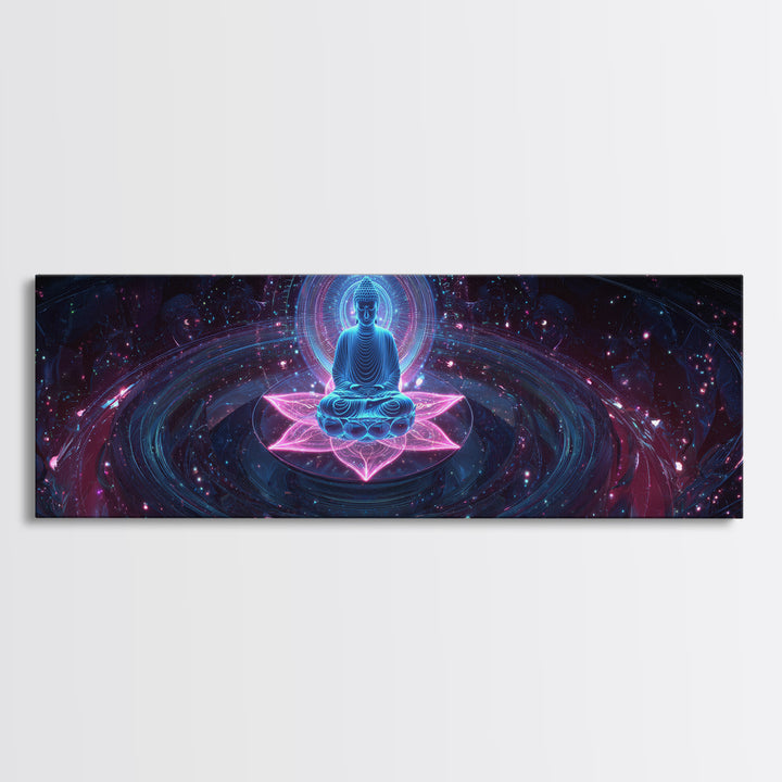 Cosmic Buddha Lotus Meditation Canvas Print, Celestial Wall Art, Psychedelic Galaxy Decor, Spiritual Yoga Room Artwork Gift