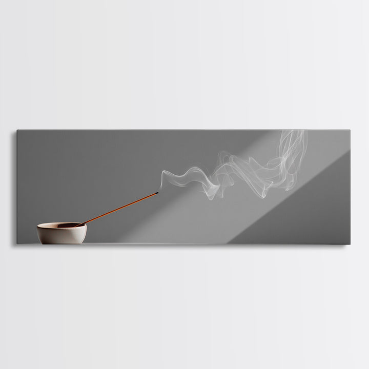 Minimal Incense Bowl With White Smoke Wall Art, Zen Meditation Decor, Japandi Minimalist Print For Spa Or Yoga Room, Home Decor