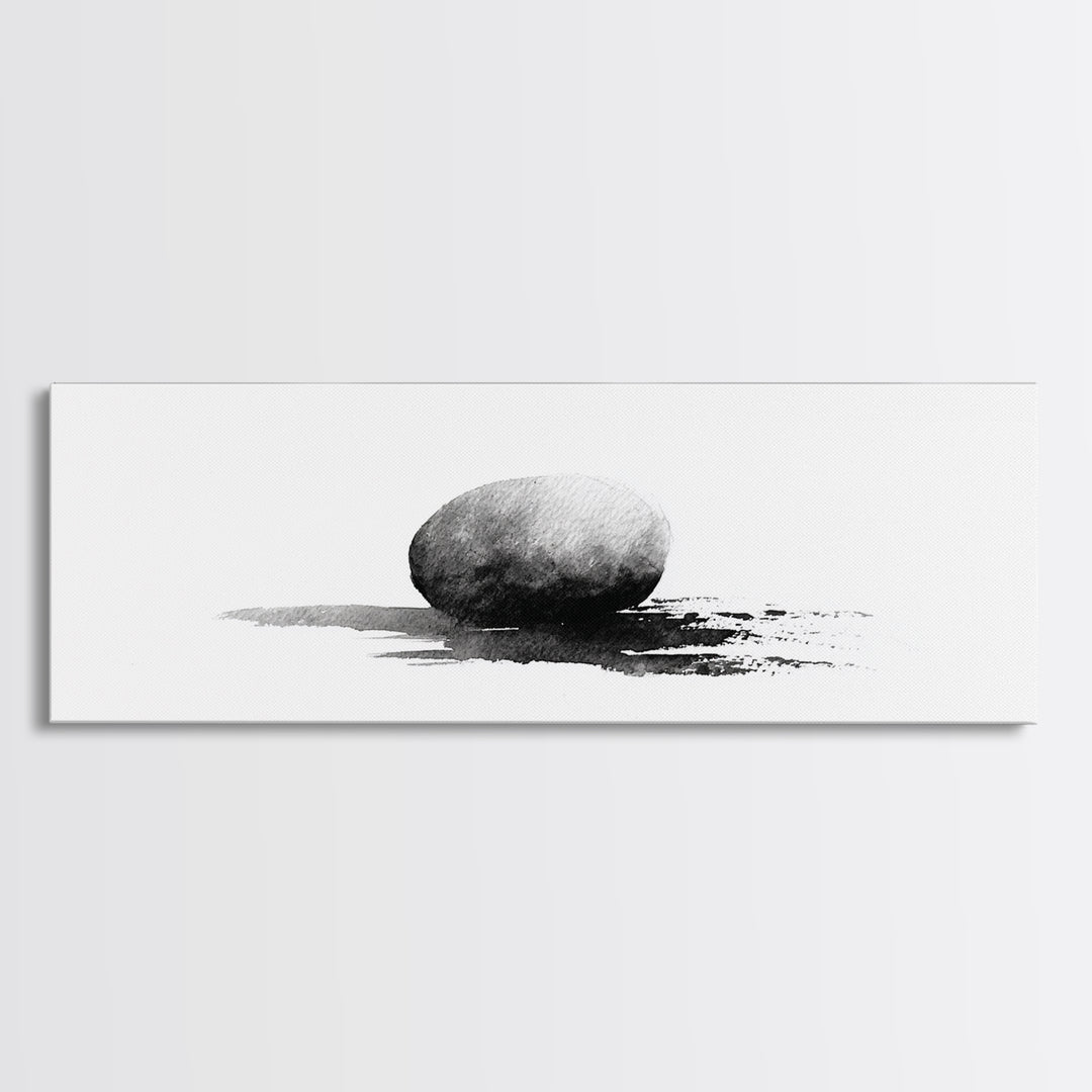 Minimalist Black Stone Wall Art, Zen Ink Drawing, Wabi Sabi Art, Black And White Art, Neutral Home Decor, Office Decor Print