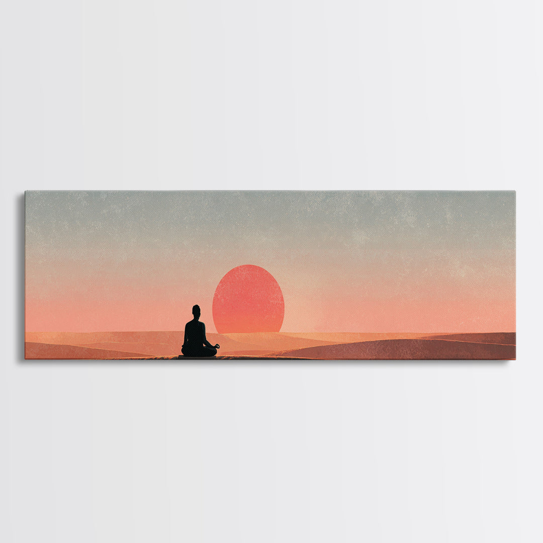 Serene Meditation Sunset Canvas Print, Minimalist Zen Wall Art, Calming Desert Landscape Decor, Yoga Room Spiritual Poster