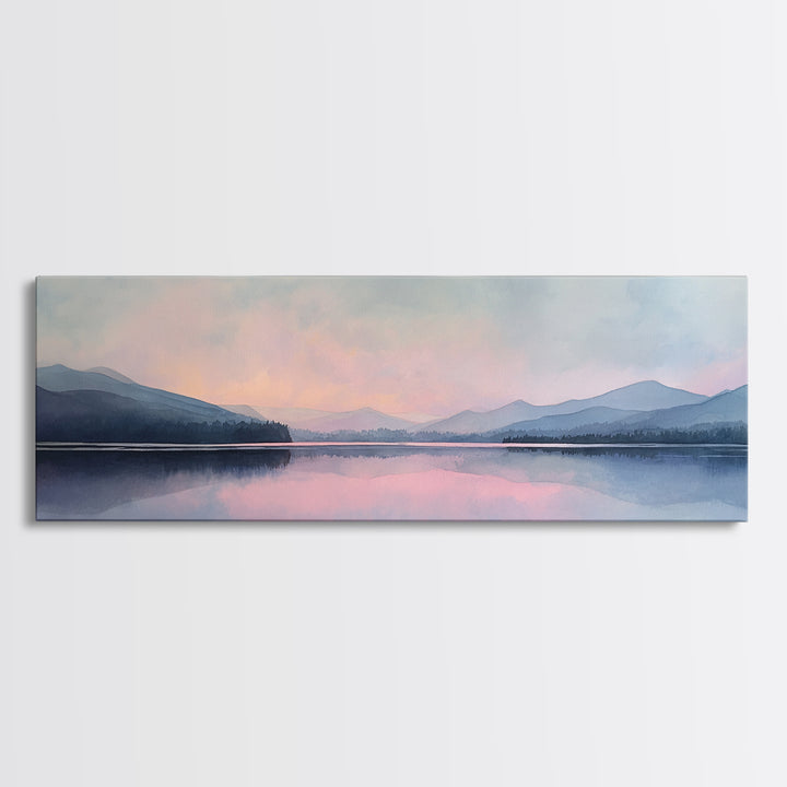 Misty Pastel Lake And Mountains Wall Art, Calming Landscape Print, Minimalist Wall Art, Blue Bedroom Art, Serene Japandi Decor