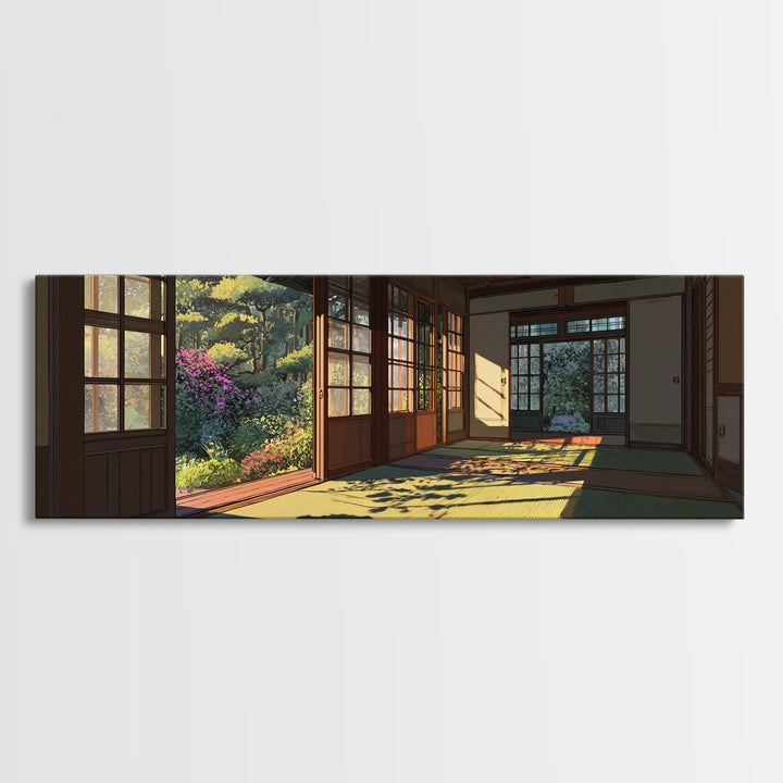 Sunlit Japanese Tatami Garden Room Wall Art, Japandi Home Decor, Zen Landscape Print, Calming Asian Inspired Living Room Decor