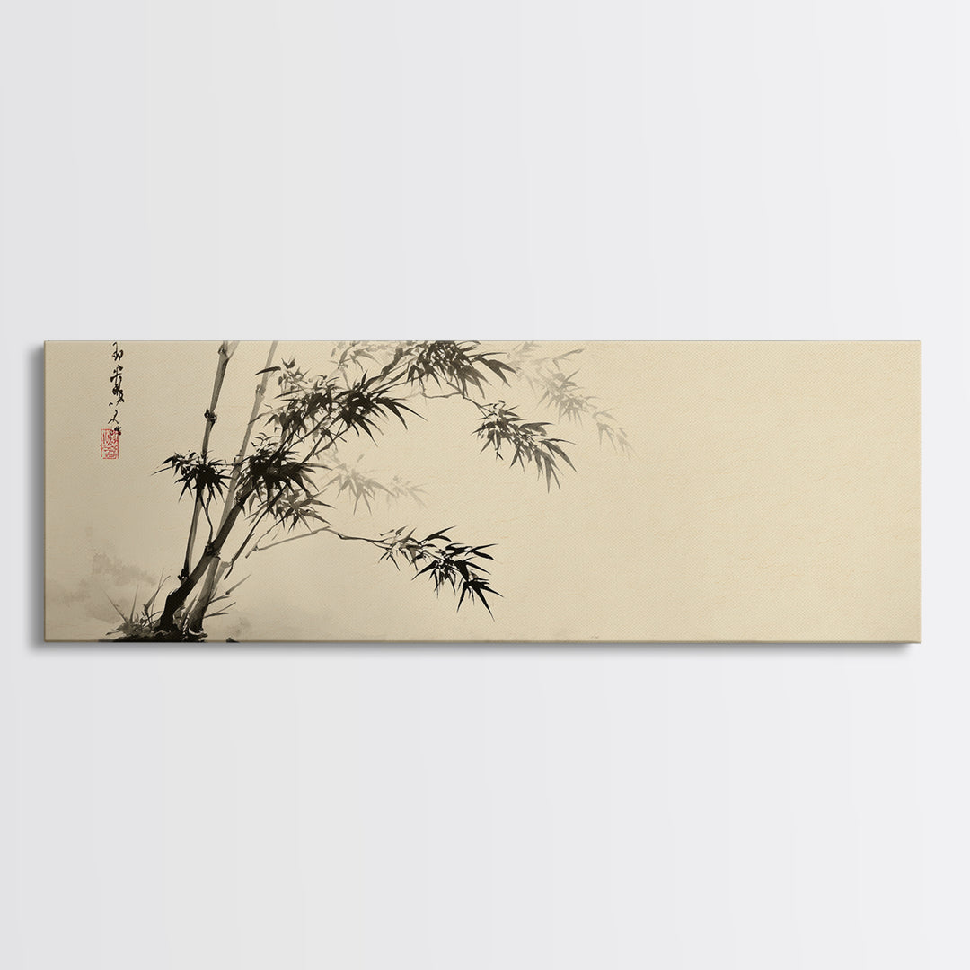 Japanese Bamboo Ink Painting Wall Art, Minimalist Sumi Canvas Print, Zen Botanical Decor, Neutral Japandi Wall Decor Print