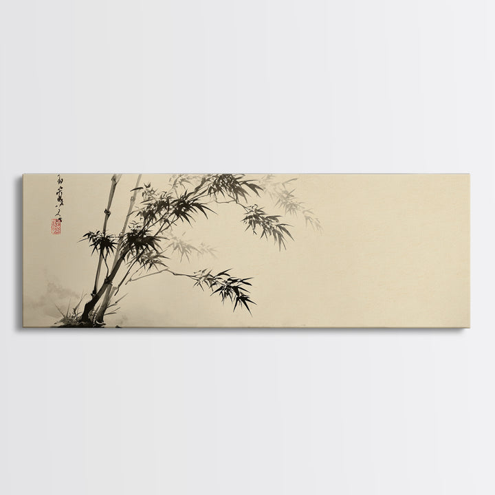 Japanese Bamboo Ink Painting Wall Art, Minimalist Sumi Canvas Print, Zen Botanical Decor, Neutral Japandi Wall Decor Print