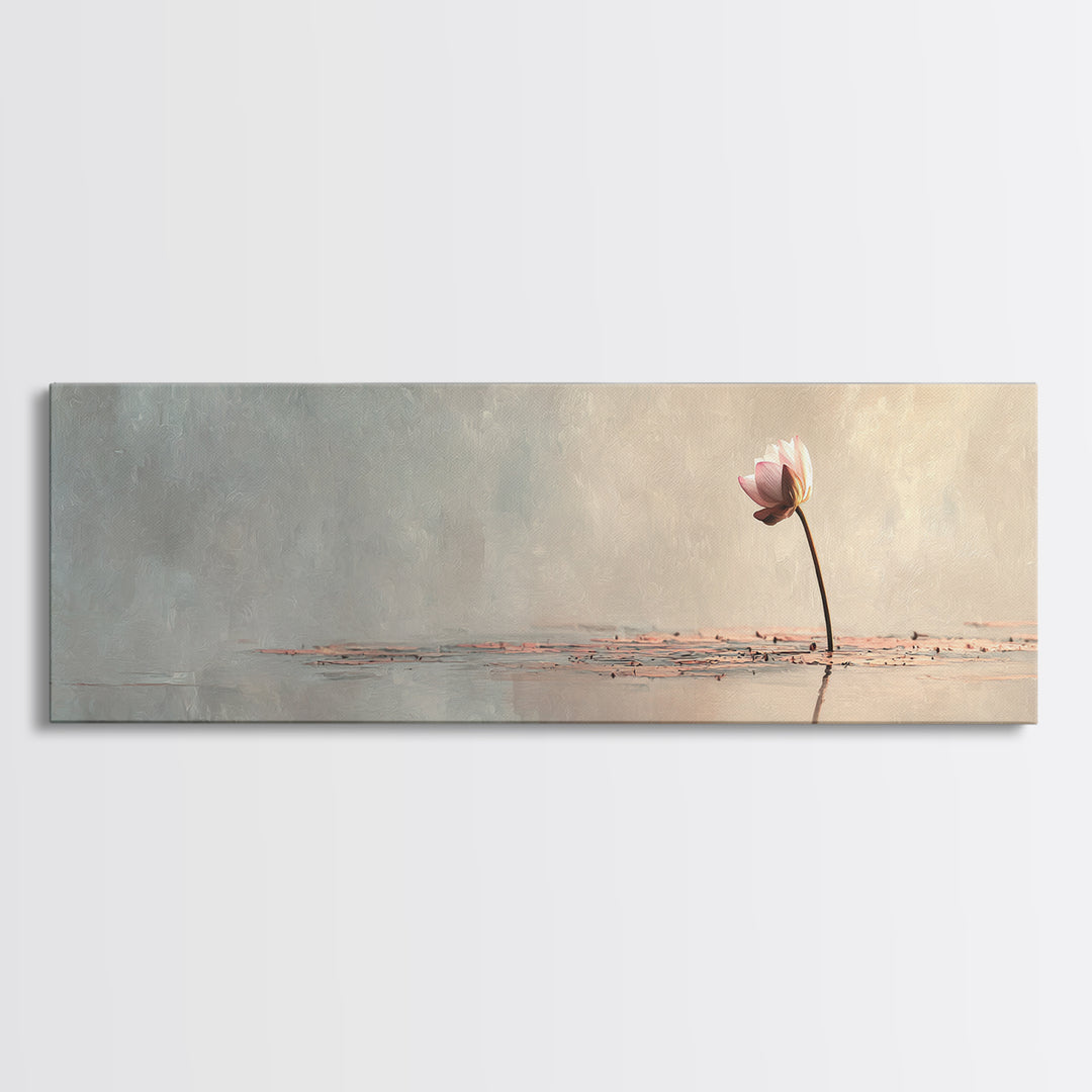 Single Lotus On Still Water Wall Art, Minimalist Floral Canvas Print, Neutral Zen Decor, Japandi Meditation Room Art Print