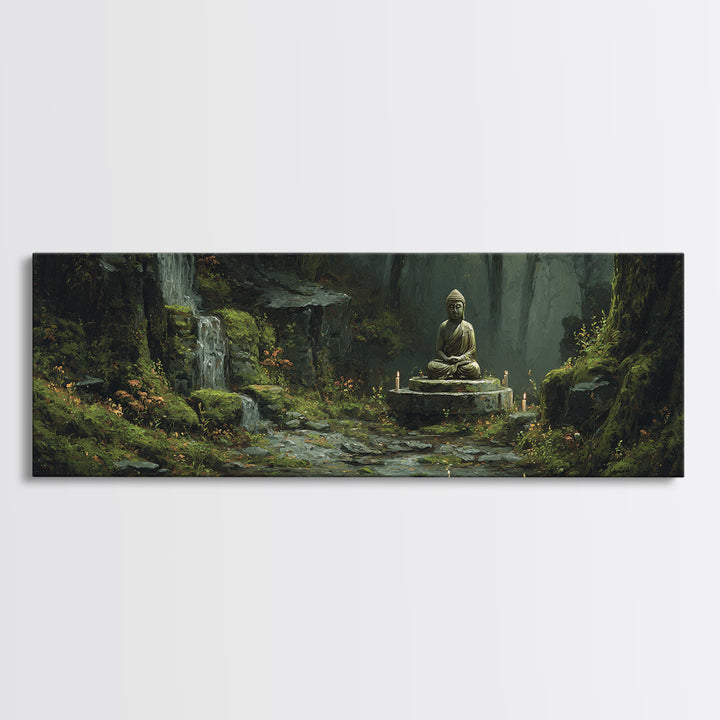 Mossy Forest Buddha Sanctuary, Zen Wall Art, Meditation Canvas Print, Serene Nature Decor, Spa And Yoga Room Decor, Home Decor