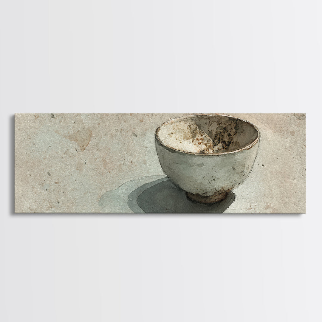 Minimalist Wabi Sabi Ceramic Bowl Canvas Print, Neutral Still Life Wall Art, Japandi Decor, Kitchen Art, Modern Home Decor