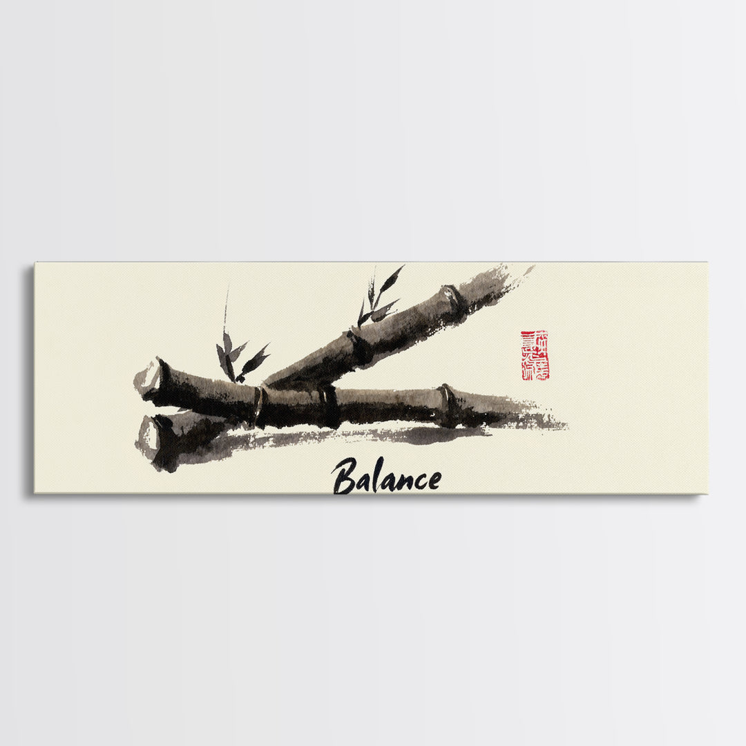 Ink Bamboo Balance Wall Art, Minimalist Zen Calligraphy Print, Japandi Office Decor, Mindfulness Gift, Tranquil Home Decor