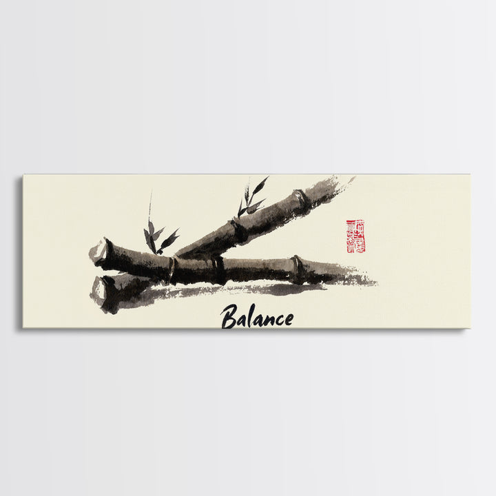 Ink Bamboo Balance Wall Art, Minimalist Zen Calligraphy Print, Japandi Office Decor, Mindfulness Gift, Tranquil Home Decor