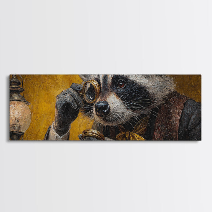 Victorian Raccoon With Monocle Canvas Print, Whimsical Animal Portrait Wall Art, Steampunk Office Decor, Quirky Gift For Him