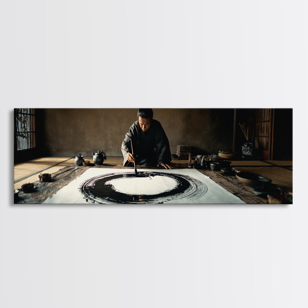 Traditional Calligrapher Painting Enso Canvas Print, Japanese Wall Art, Zen Meditation Decor, Asian Inspired Office Art Print