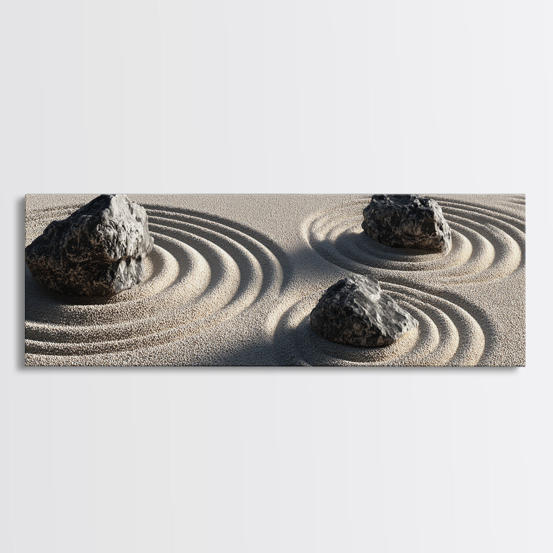 Raked Zen Sand Garden Rocks Canvas Print, Japandi Wall Art, Neutral Minimalist Decor For Meditation Room And Spa Home Decor