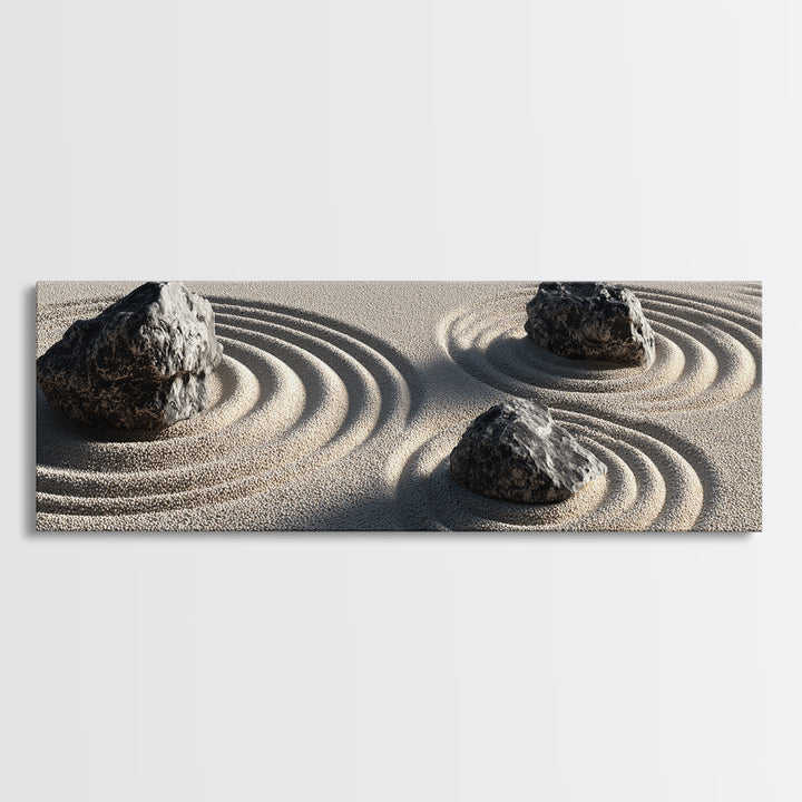 Raked Zen Sand Garden Rocks Canvas Print, Japandi Wall Art, Neutral Minimalist Decor For Meditation Room And Spa Home Decor