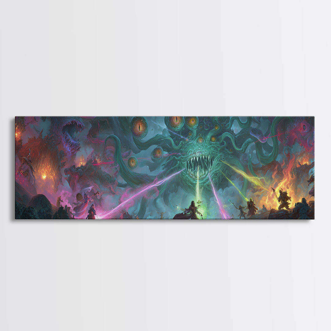 Eldritch Tentacle Monster Epic Battle Wall Art, Cosmic Horror Canvas Print, Sci Fi Fantasy Decor, Gamer Room Gift For Him