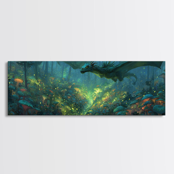Fantasy Forest Scene With Dragon And Enchanted Glow Magical Wall Art Vibrant Canvas Print For Unique Home Decor And Gift Ideas