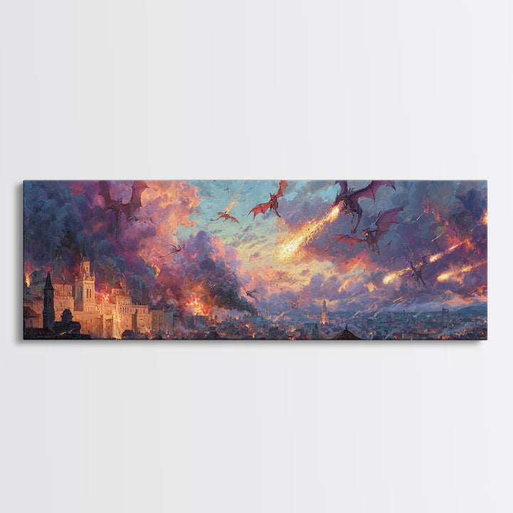Peaceful Mountain Lake Scene With A Canoe And Sunrise Morning Landscape Painting Wall Art Framed Canvas Print