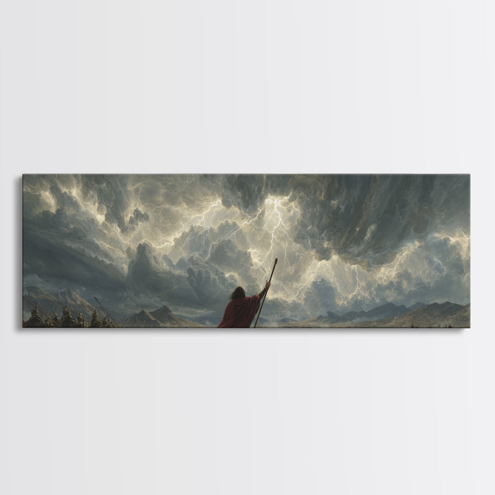 Epic Battle With Lightning Strike And Armored Warriors Fantasy Wall Art Canvas Print For Dramatic Home Decor And Gaming Room