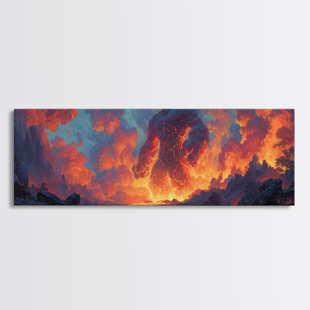 Medieval Fantasy Scene With Warrior And Dragon On Castle Overlooking Misty Mountains Sunset Large Canvas Print Wall Art