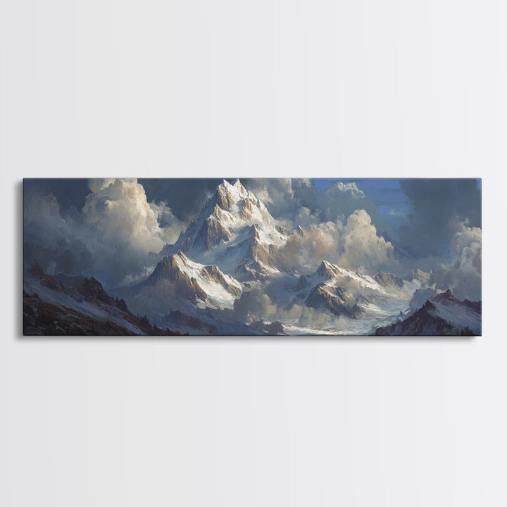 Imposing Snowy Mountain Landscape Oil Painting Wall Art Stunning Nature Scene Large Canvas Print For Wall Decor