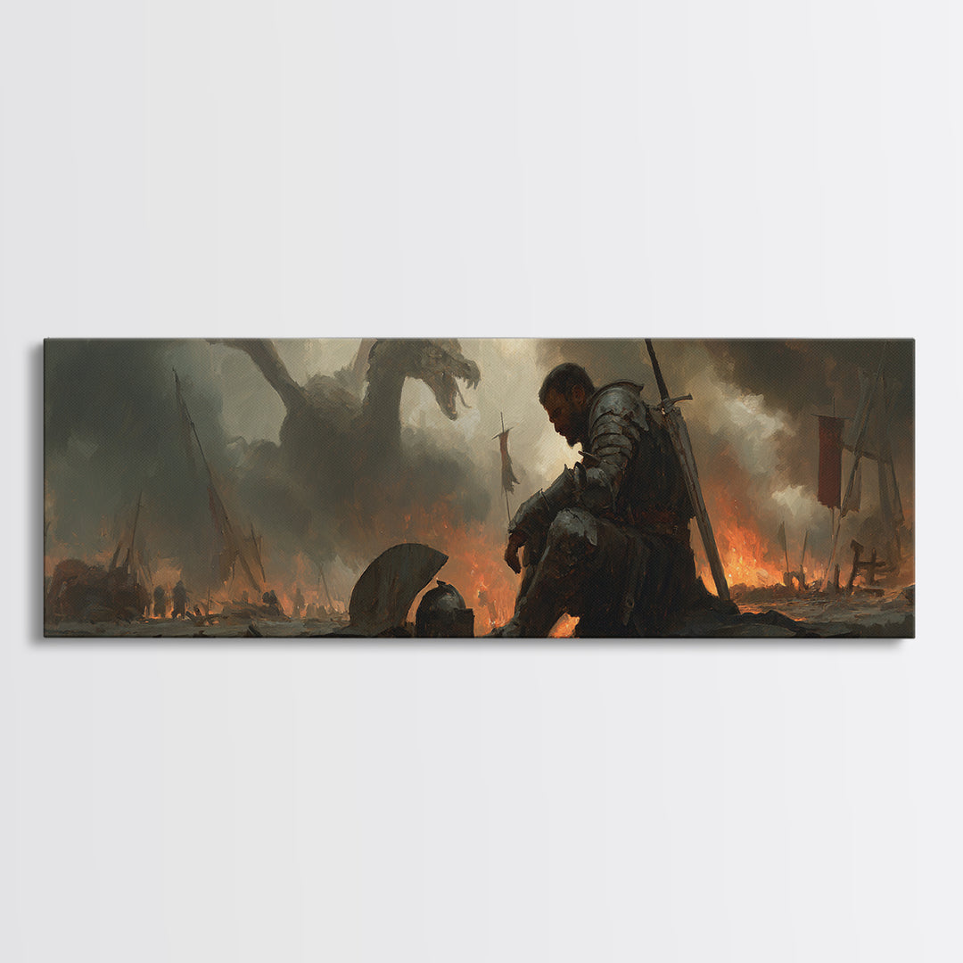 Knights Battle Scene Classic Medieval Warrior Oil Painting Framed Canvas Print Historical Art Wall Decor