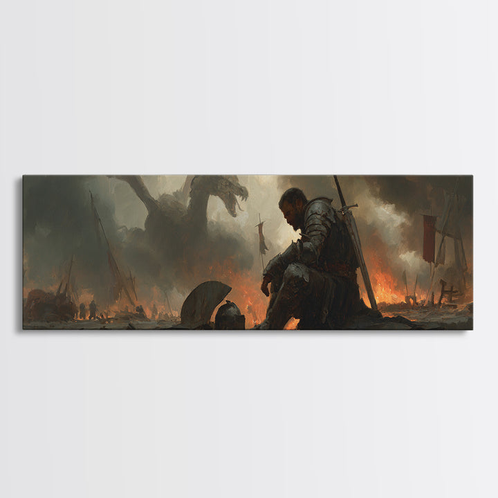 Knights Battle Scene Classic Medieval Warrior Oil Painting Framed Canvas Print Historical Art Wall Decor