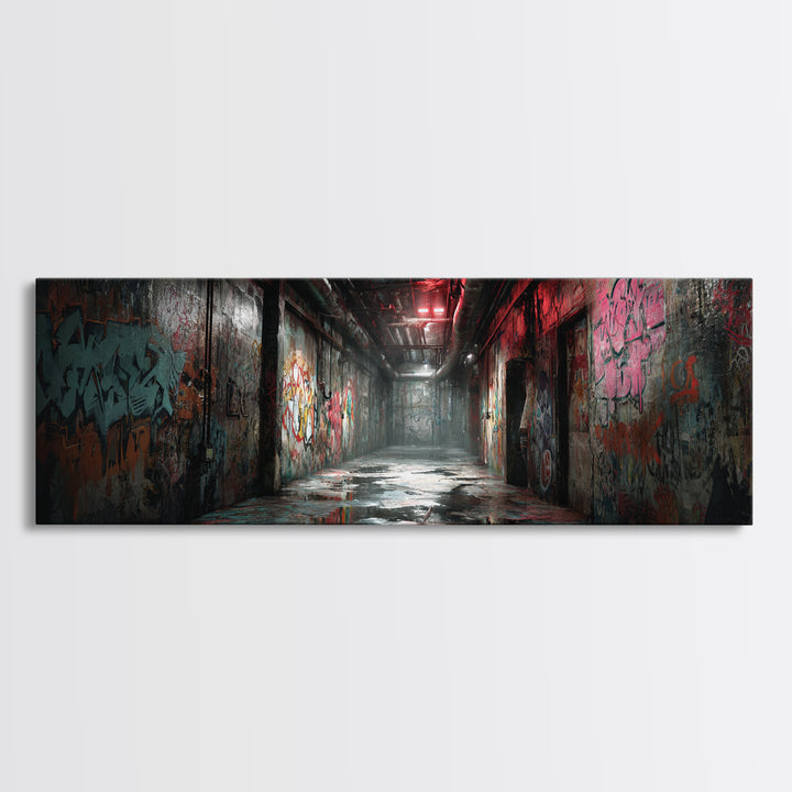 Urban Graffiti Alleyway Street Art Scene Moody Wall Art For Office Or Man Cave Decor Framed Canvas Print