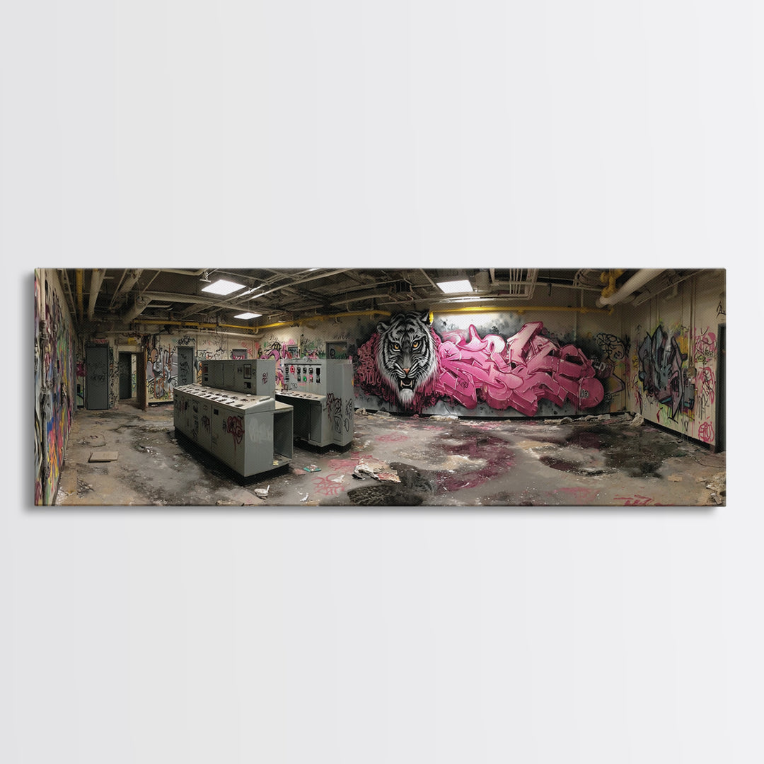 Abandoned Graffiti Room Urban Wall Art Framed Canvas Print With Decayed Interior And Graffiti Street Art Home Decor