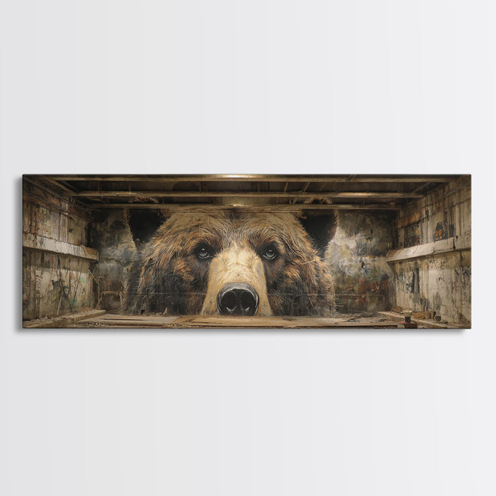 Realistic Bear Mural In Urban Setting Large Wall Art Framed Canvas Print For Man Cave Decor And Wildlife Gift
