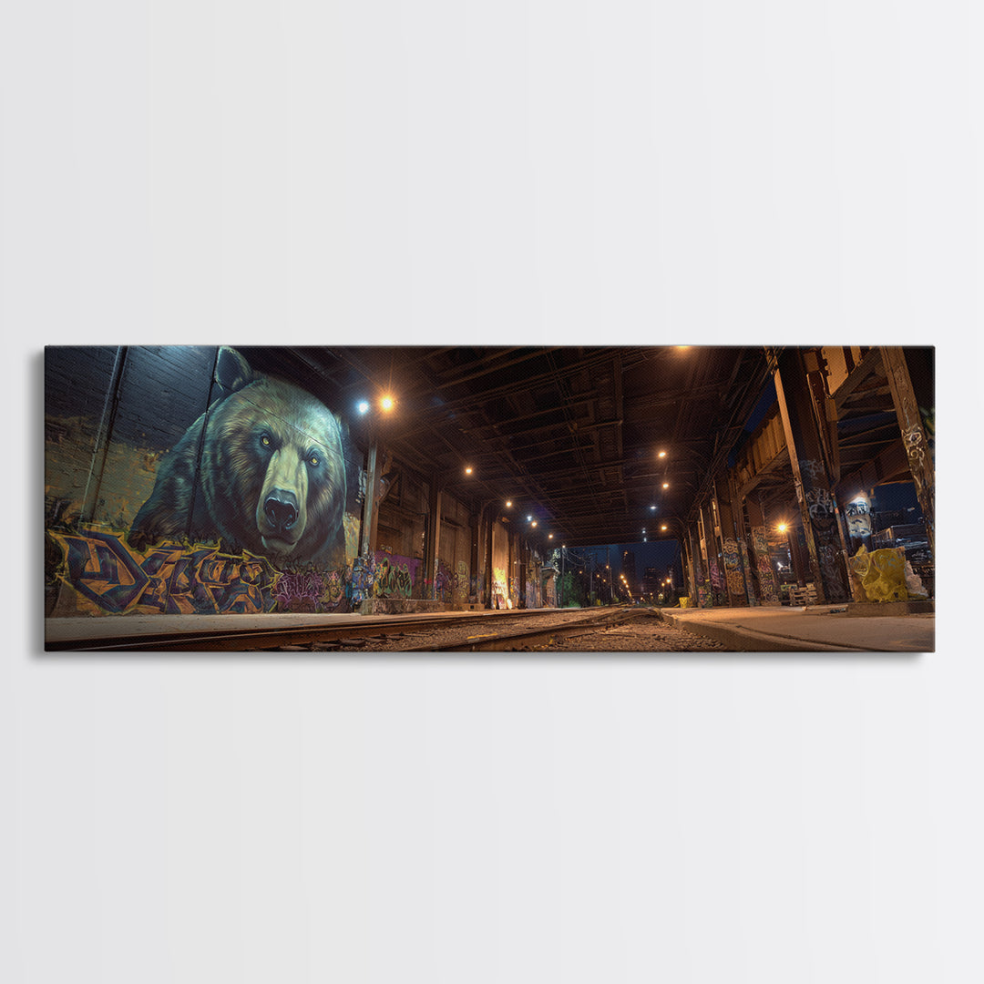 Urban Bear Mural Underpass Wall Art, Graffiti Street Art Print, Industrial Decor, Modern Office Wall Decor Canvas Gift For Him