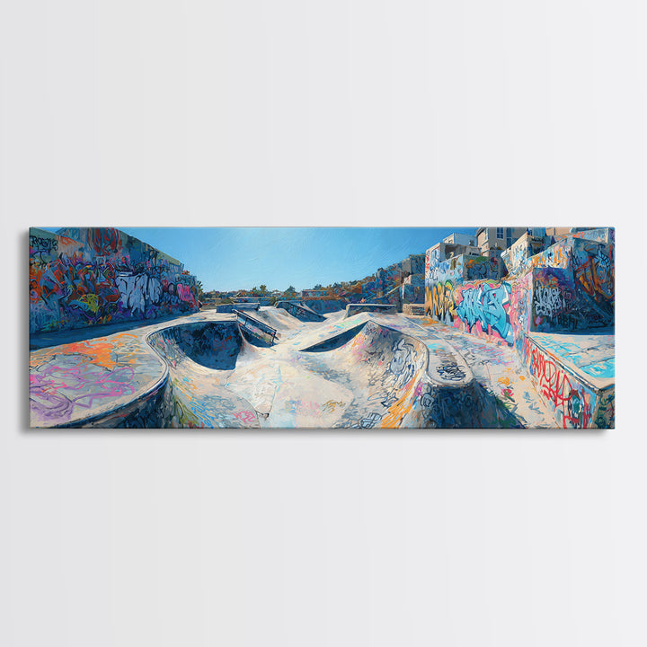 Colorful Graffiti Skatepark Urban Street Art Vibrant Wall Decor Framed Canvas Print Modern Wall Art