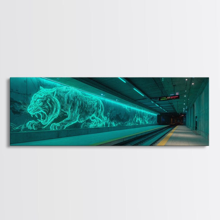 Neon Glowing Tiger Mural Urban Wall Decor Canvas Print Vibrant Modern Wall Art For Office Or Living Room
