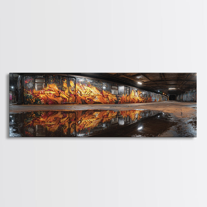 Mysterious Urban Graffiti Subway Station With Reflections Moody Street Art Large Canvas Print Framed Wall Art For Contemporary Decor