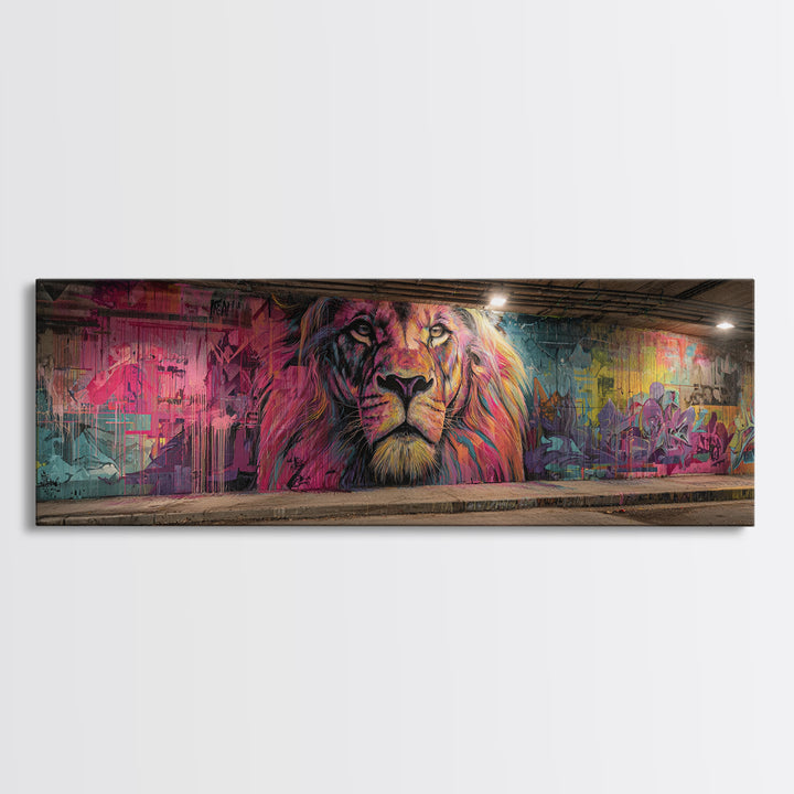 Vibrant Grafitti Lion Mural Street Art With Bright Colors Urban Wall Art Framed Canvas Print