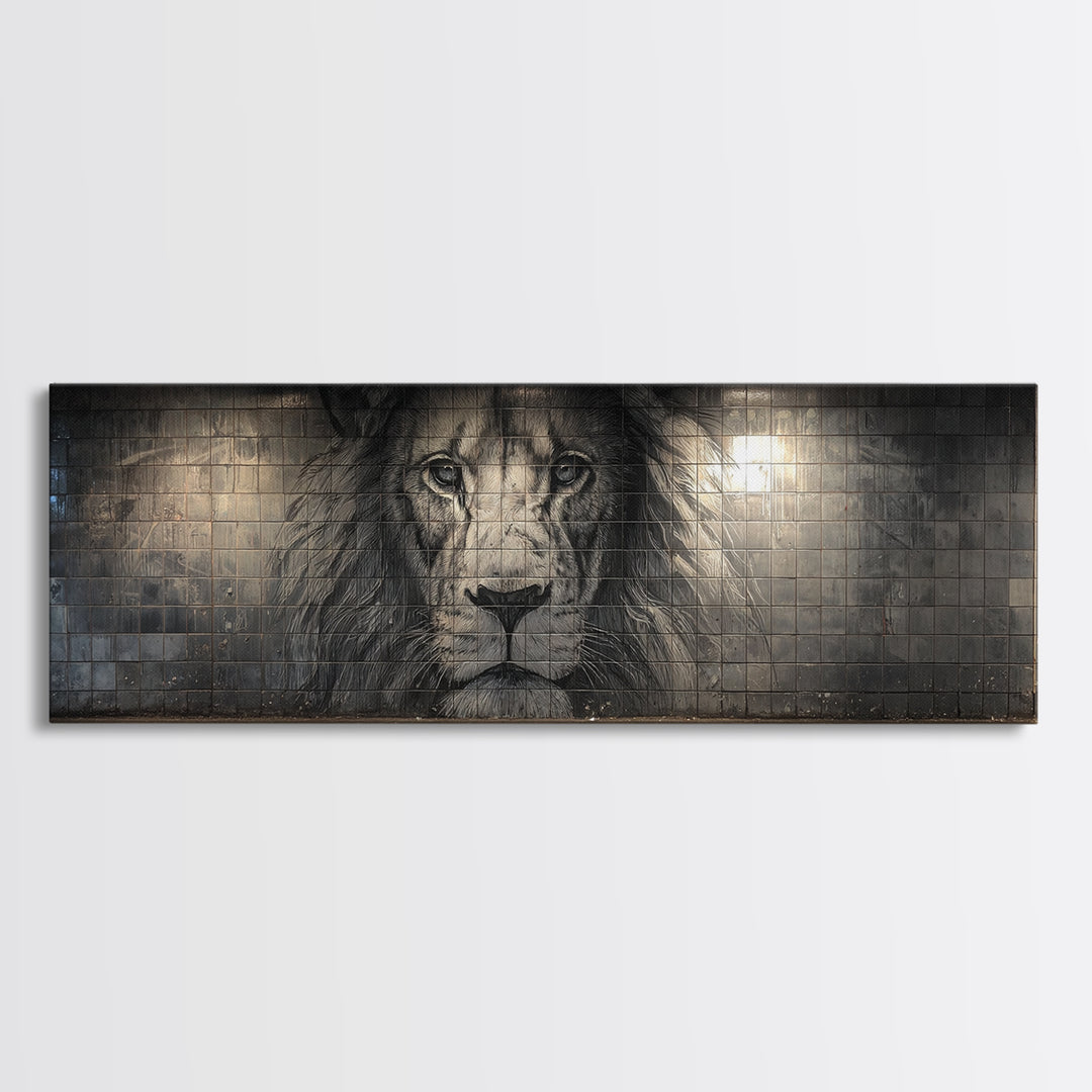 Majestic Lion Black And White Mural Style Street Art Wall Art Large Urban Decorative Canvas Print