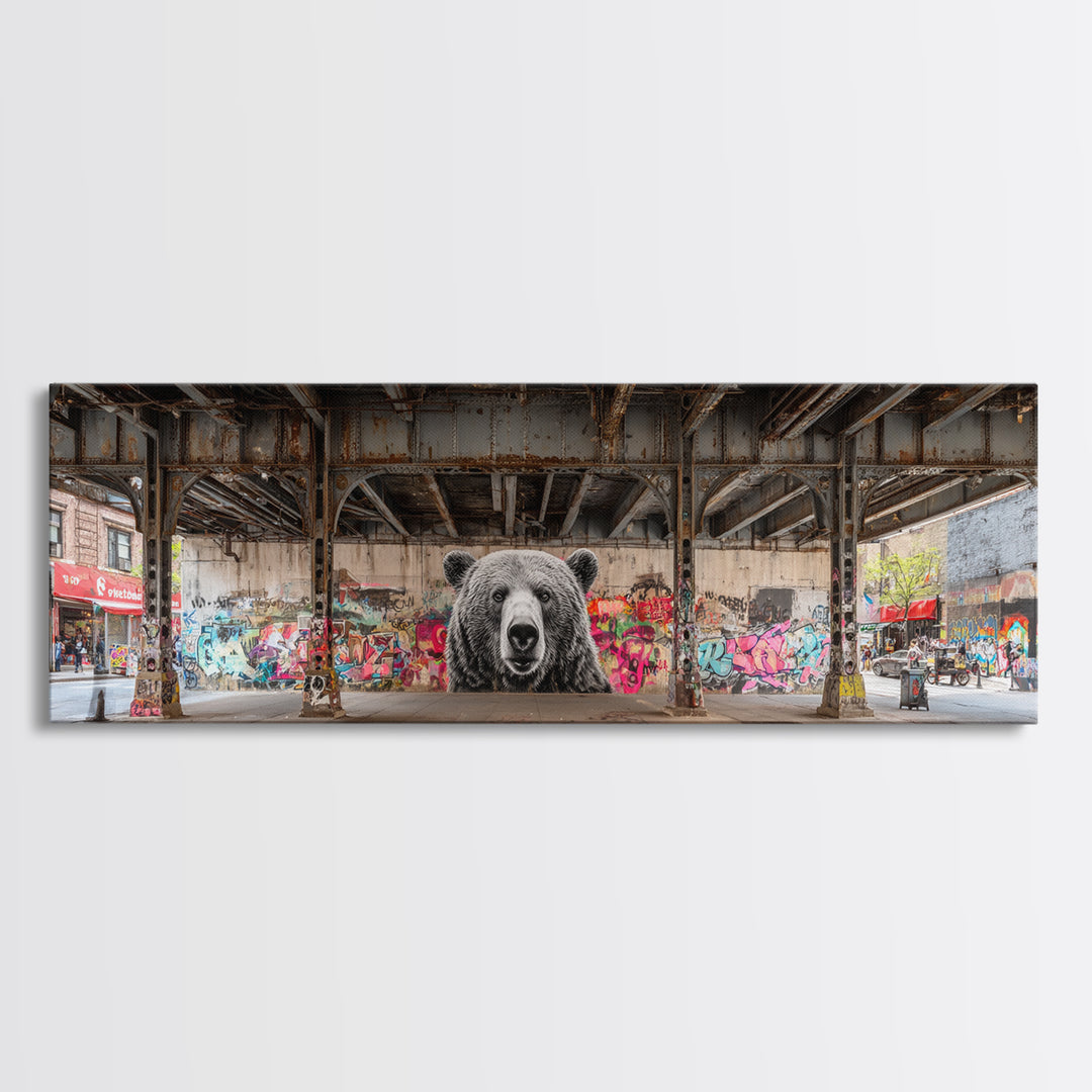 Urban Street Art Bear Mural Under Bridge Graffiti Wall Art For Modern City Decor Canvas Print